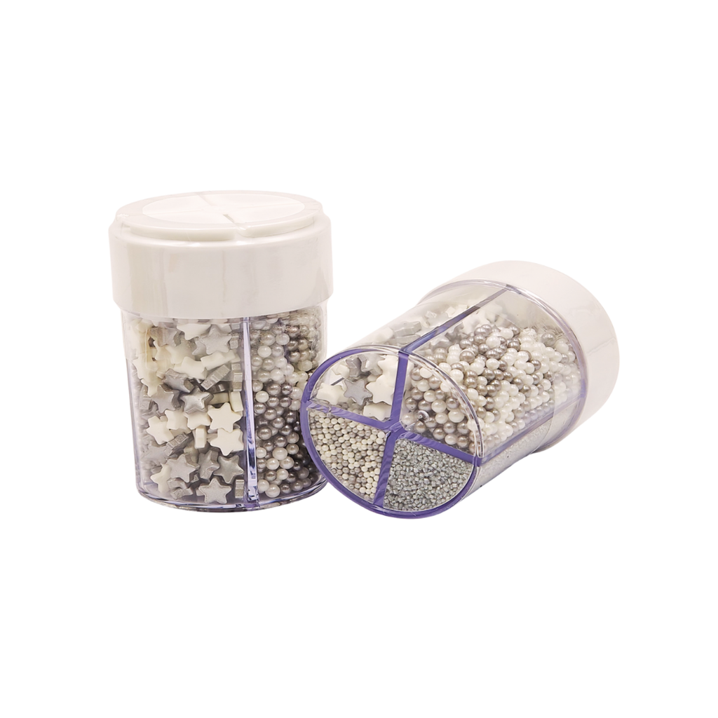 Mix Sprinkles Plata y Blanco Estrellas 4 Variedades